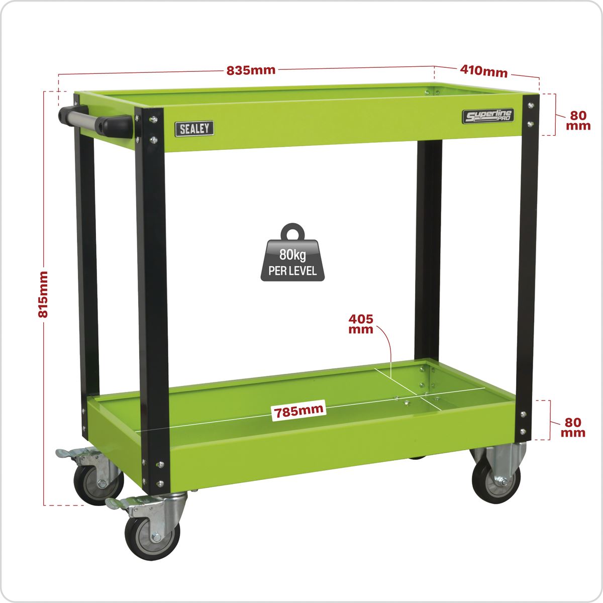 Sealey Workshop Trolley 2-Level Heavy-Duty - Hi-Vis Green CX109HV
