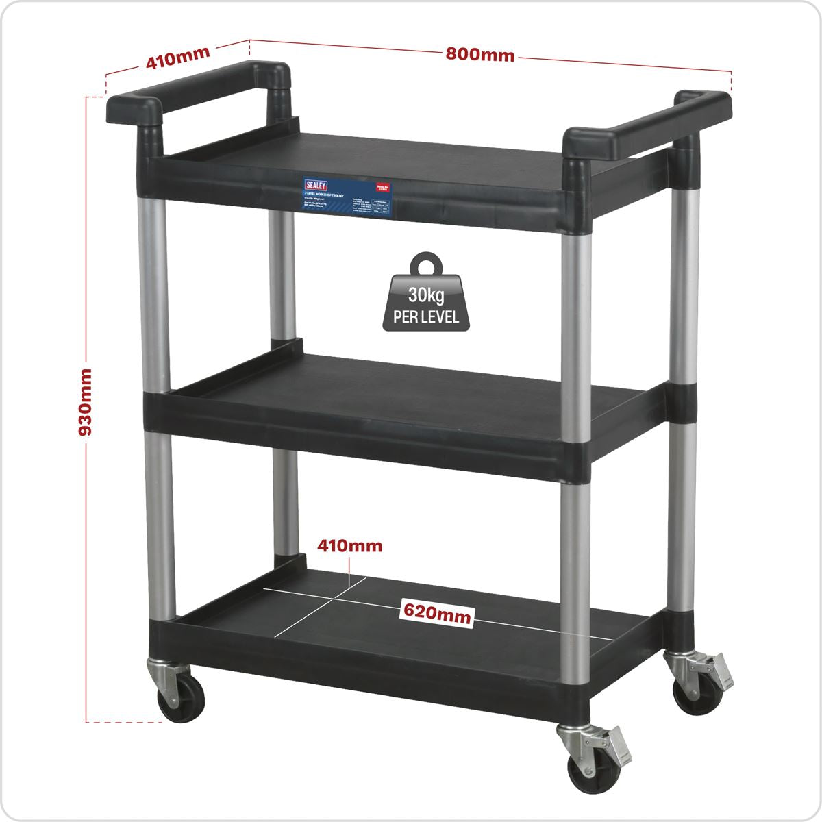Sealey Workshop Trolley 3-Level - 3 Wall CX308