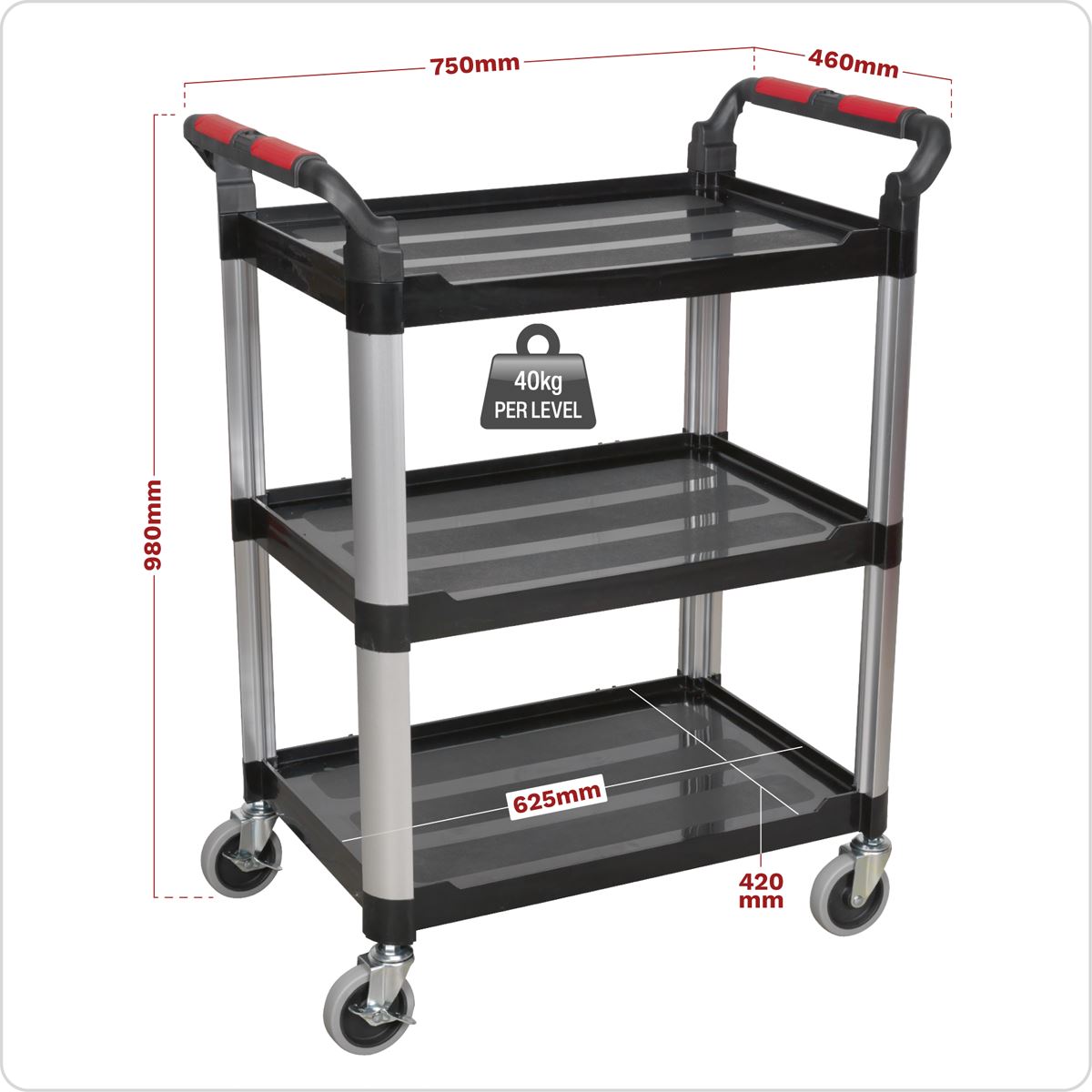 Sealey Workshop Trolley 3-Level Composite - 3 Wall CX309