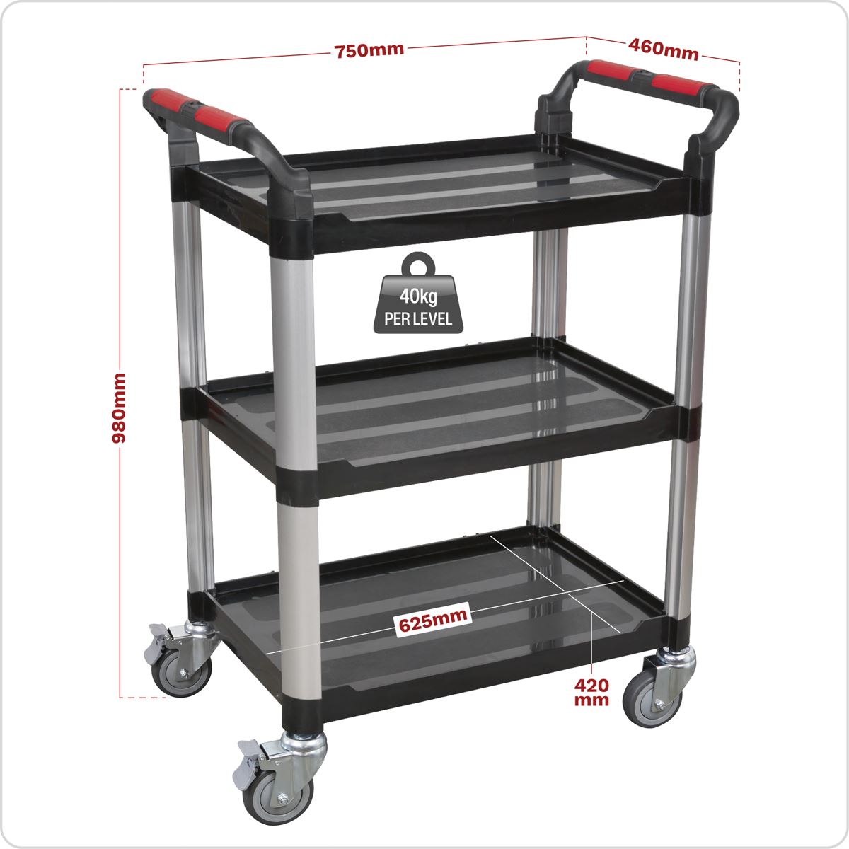 Sealey Workshop Trolley 3-Level Composite - 3 Wall CX309