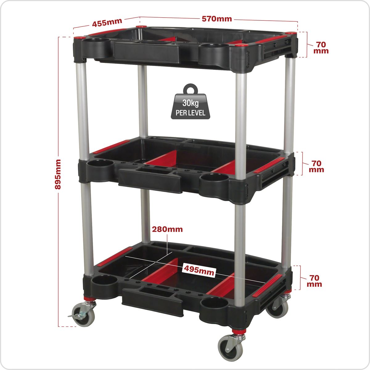 Sealey Workshop Trolley 3-Level Composite with Parts Storage CX313