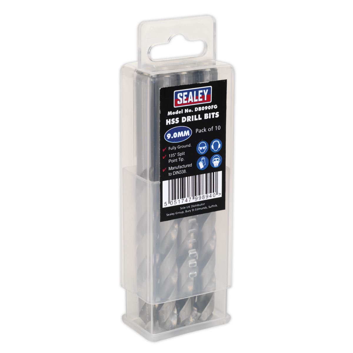 Sealey HSS Fully Ground Drill Bit 9mm Pack of 10 DB090FG