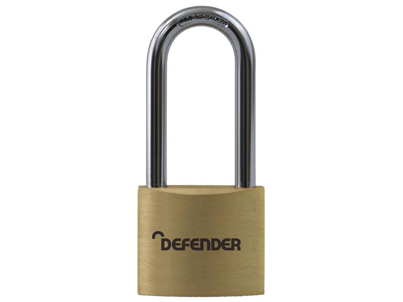 DEFENDER Brass Padlock Long Shackle 40mm Keyed Alike DEFBP4LSKA