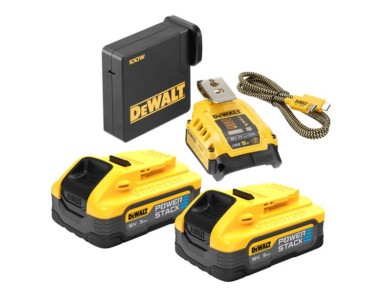 DEWALT USB-C POWERSTACK™ Starter Kit 18V 2 x 5.0Ah Li-ion DEWDCB094H2