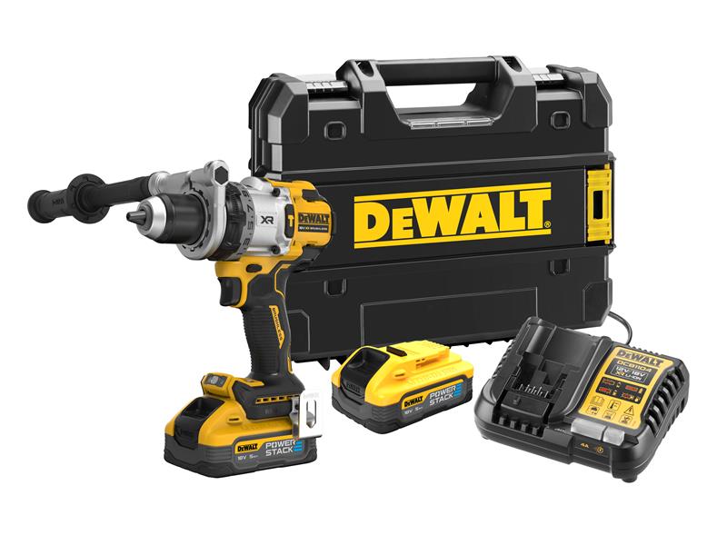 DEWALT Hammer Drill 18V 2 x 5.0Ah POWERSTACK Li-ion In Carry Case DEWDCD1007H2