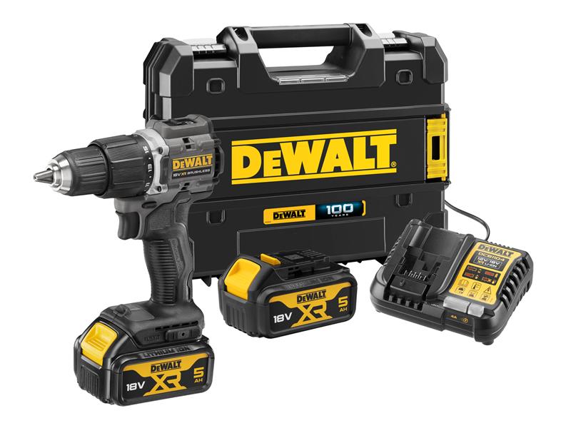 DEWALT Combi Drill 18V 2 x 5.0Ah Li-ion Keyless Chuck 100 Year DEWDCD100P2T