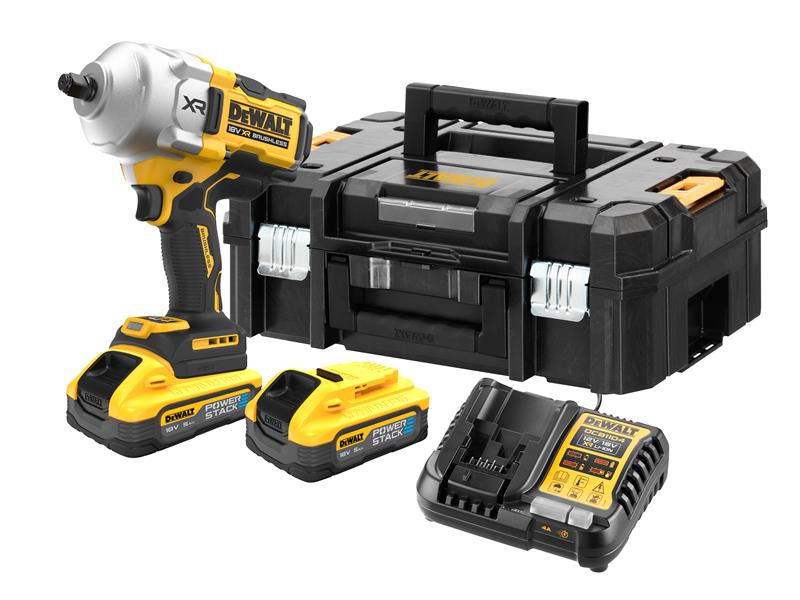 DEWALT 1/2in Impact Wrench 18V 2 x POWERSTACK 5.0Ah Li-ion Batteries DCF961H2T