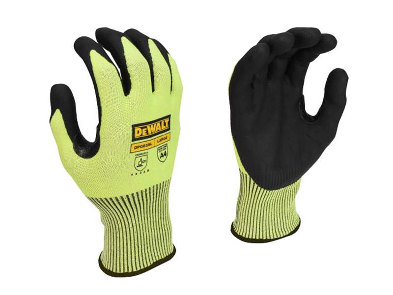 DEWALT Hi-Vis Cut D Grip Gloves L Size 9 construction automotive etc DEWDPG855L