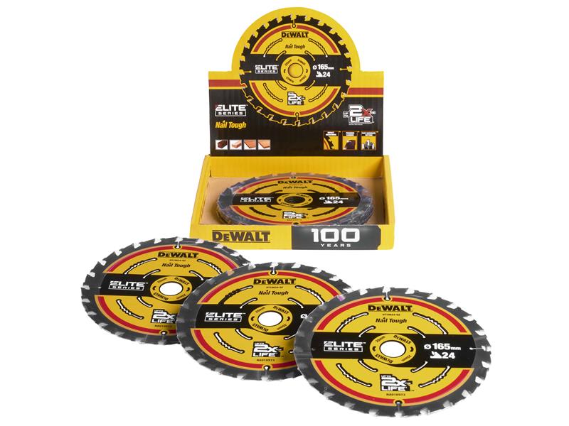 DEWALT 24T 165mm Circular Saw Blade CDU 10 Blades ELITE Series DEWDT10400QZ