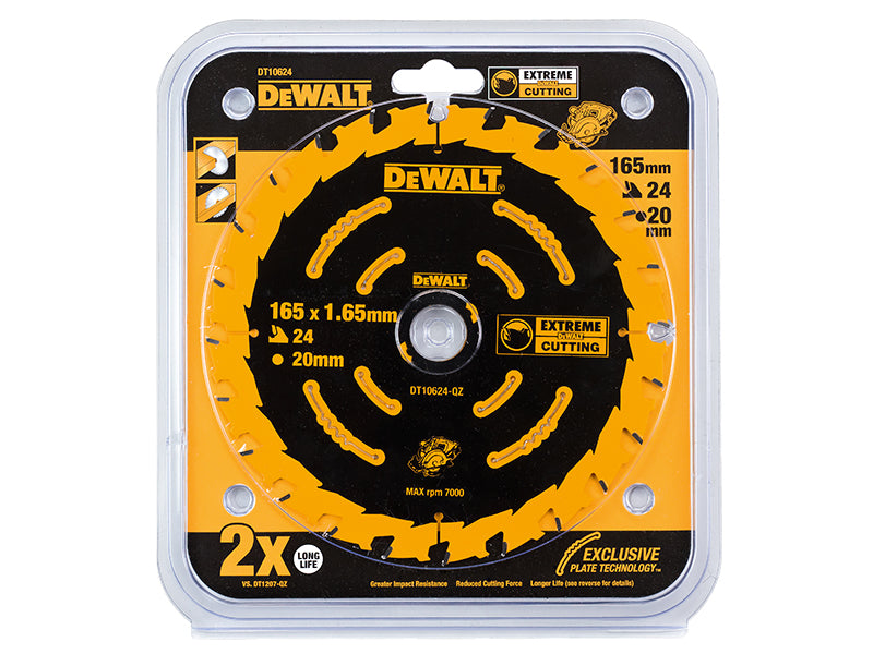 DEWALT Cordless Extreme Framing Circular Saw Blade 165 x 20mm x 24T DEWDT10624QZ