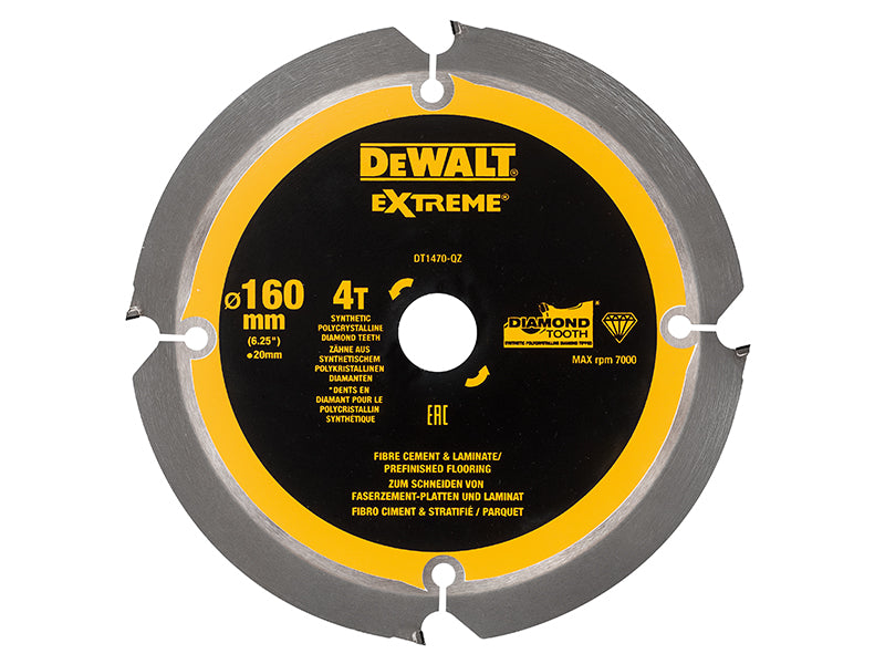 DEWALT Extreme PCD Fibre Cement Saw Blade 160 x 20mm x 4T DEWDT1470QZ
