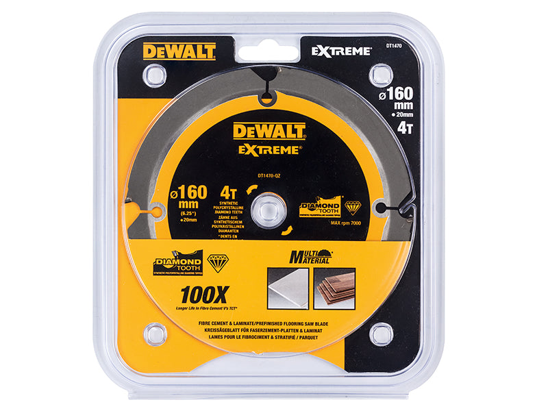 DEWALT Extreme PCD Fibre Cement Saw Blade 160 x 20mm x 4T DEWDT1470QZ