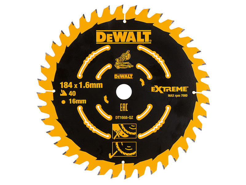DEWALT Cordless Mitre Saw Blade For DCS365 184 x 16mm x 40T DEWDT1668QZ