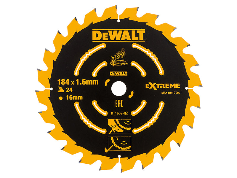 DEWALT Cordless Mitre Saw Blade For DCS365 184 x 16mm x 24T DEWDT1669QZ