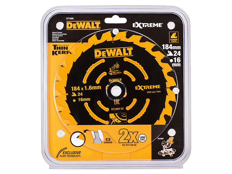 DEWALT Cordless Mitre Saw Blade For DCS365 184 x 16mm x 24T DEWDT1669QZ