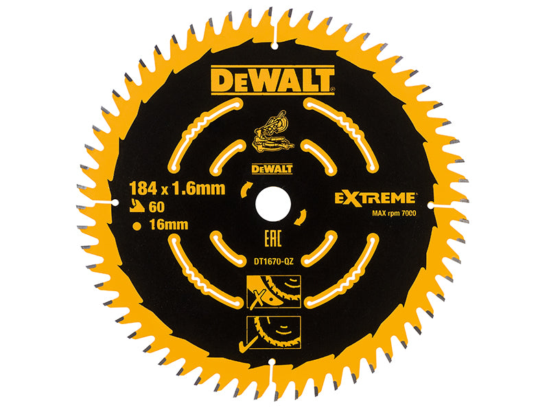 DEWALT Cordless Mitre Saw Blade For DCS365 184 x 16mm x 60T DEWDT1670QZ