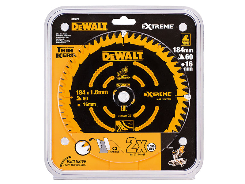 DEWALT Cordless Mitre Saw Blade For DCS365 184 x 16mm x 60T DEWDT1670QZ