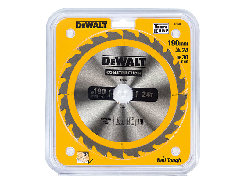 DEWALT Portable Construction Circular Saw Blade 190 x 30mm x 24T DEWDT1944QZ