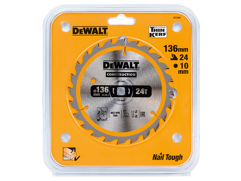DEWALT Cordless Construction Trim Saw Blade 136 x 10mm x 24T DEWDT1947QZ
