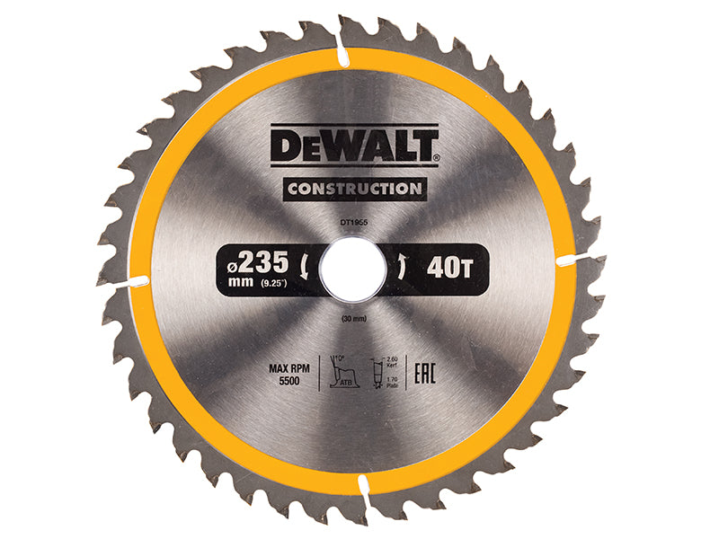 DEWALT Portable Construction Circular Saw Blade 235 x 30mm x 40T DEWDT1955QZ