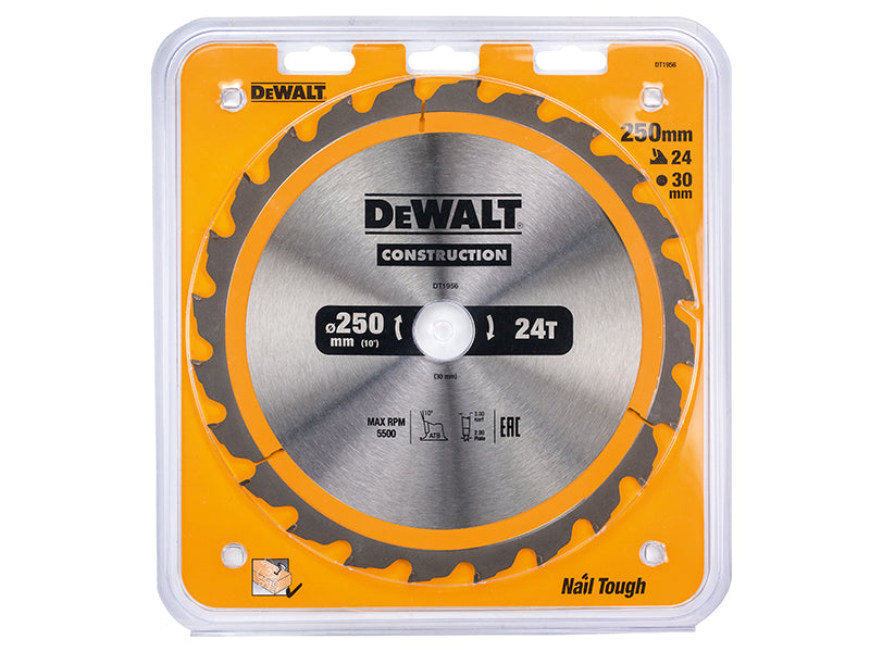 DEWALT Stationary Construction Circular Saw Blade 250 x 30mm x 24T DEWDT1956QZ