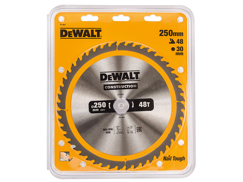 DEWALT Stationary Construction Circular Saw Blade 250 x 30mm x 48T DEWDT1957QZ