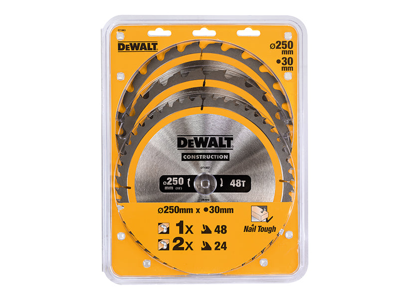 DEWALT DT1964 Construction Circular Saw Blade 3 Pack 305 x 30mm x 24T/48T/60T DEWDT1964QZ