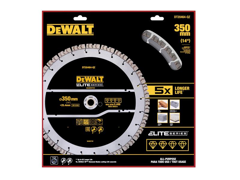 DEWALT ELITE SERIES Diamond Segmented Wheel All Purpose 350 x 25.4 DT20464QZ