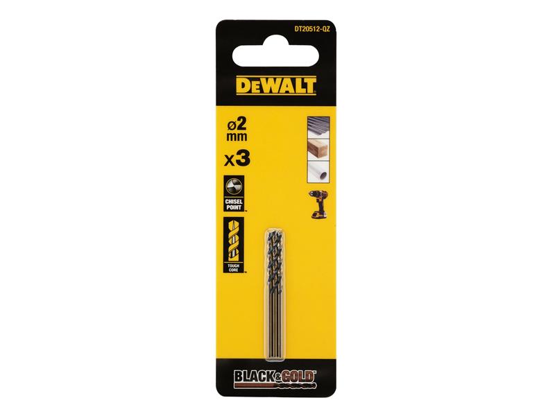 DEWALT BLACK GOLD HSS Drill Bits 3pk 1.5mm Plastic Wood And Metal DEWDT20511QZ