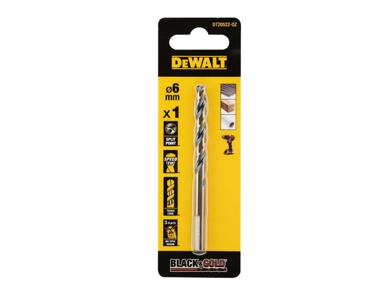 DEWALT BLACK GOLD HSS Drill Bit 6.0mm For Plastic Wood And Metal DEWDT20522QZ