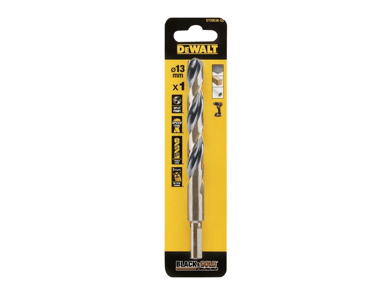 DEWALT BLACK GOLD HSS Drill Bit 13.0mm For Plastic Wood And Metal DEWDT20536QZ