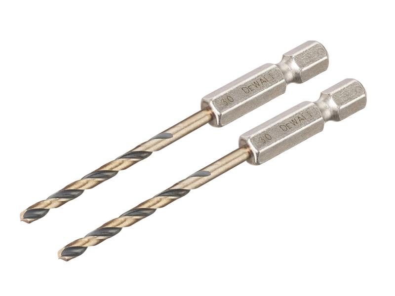 DEWALT BLACK&GOLD 1/4" Hex Shank HSS-G Drill Bits (2) 3.0mm DEWDT20602QZ