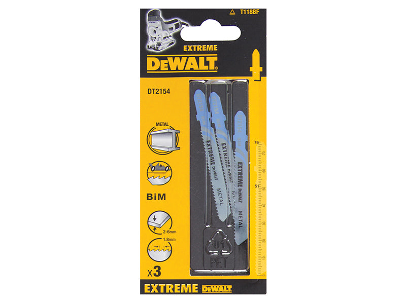 DEWALT DT2154 EXTREME Metal Cutting Jigsaw Blades Pack of 3 DEWDT2154QZ