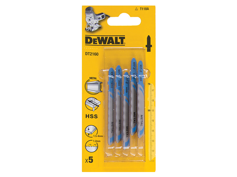 DEWALT HSS Metal Cutting Jigsaw Blades Pack of 5 T118A DEWDT2160QZ