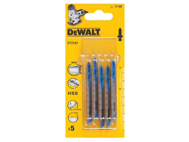 DEWALT HSS Metal Cutting Jigsaw Blades Pack of 5 T118B DEWDT2161QZ