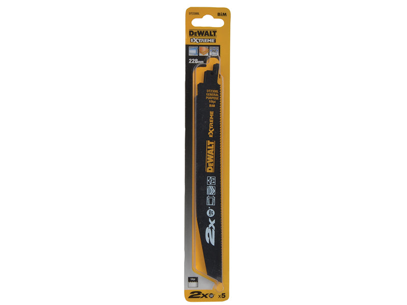 DEWALT 2X Life General Purpose Reciprocating Blade 228mm x 10 TPI (Pack 5) DEWDT2308LQZ