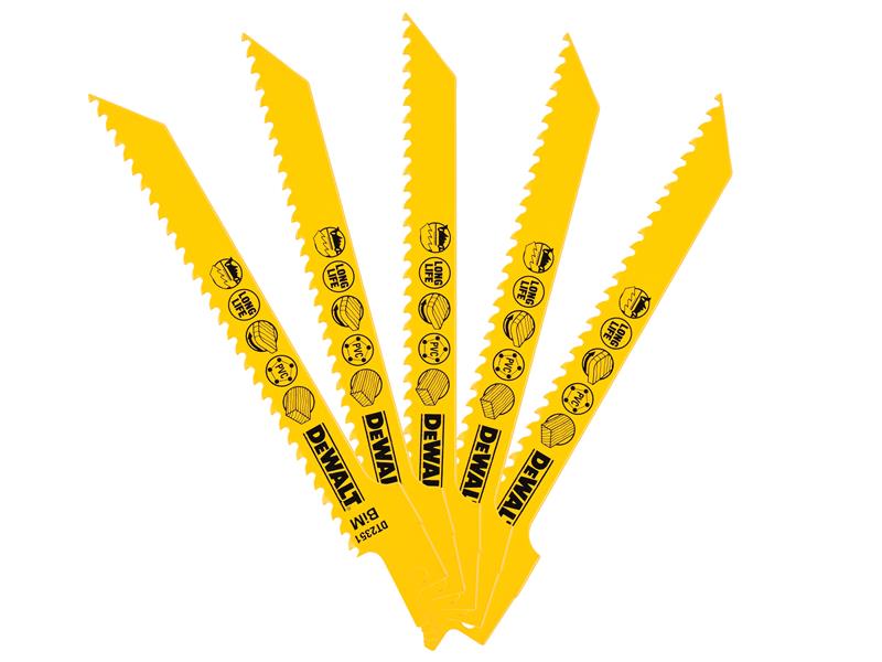 DEWALT Bi-Metal Reciprocating Blade for Wood, Fine Fast Cuts 152mm x 6 TPI (Pack 5) DEWDT2351QZ