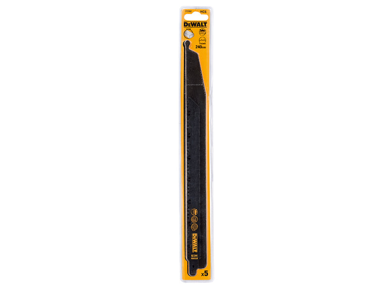 DEWALT HCS Reciprocating Blade for Wood, Fast Cuts 240mm x 5/6.5 TPI Pack of 5 DEWDT2352QZ