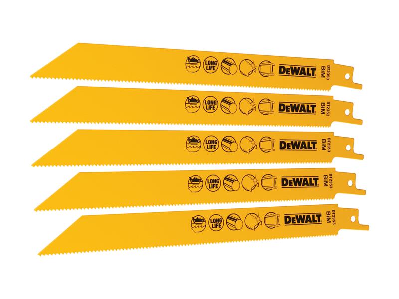 DEWALT Bi-Metal Reciprocating Blade for Metal 203mm x 14 TPI (Pack 5) DEWDT2353QZ