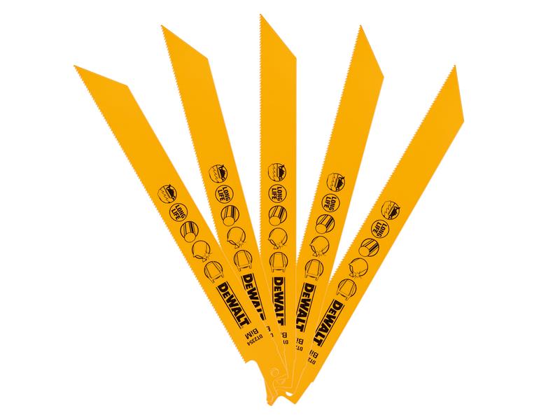 DEWALT Bi-Metal Reciprocating Blade for Metal 203mm x 18 TPI (Pack 5) DEWDT2354QZ