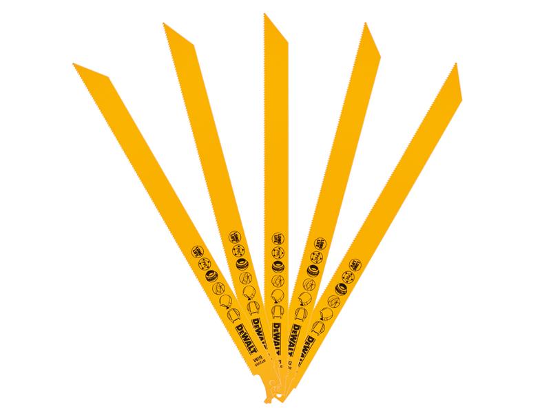 DEWALT Bi-Metal Reciprocating Blade for Metal Rubber & Fibreglass 305mm (Pack 5) DEWDT2355QZ