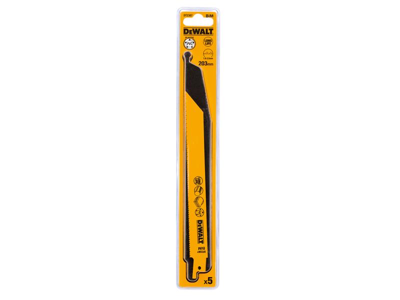 DEWALT Bi-Metal Reciprocating Blade for Plastic & Pipes 203mm (Pack 5) DEWDT2387QZ