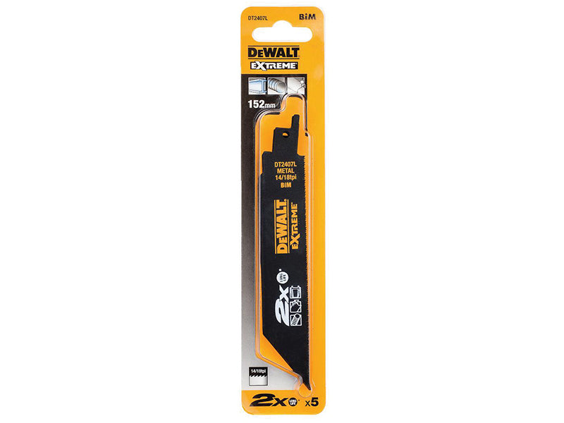 DEWALT 2X Life Metal Reciprocating Blade 152mm x 14/18 TPI Pack of 5 DEWDT2407LQZ