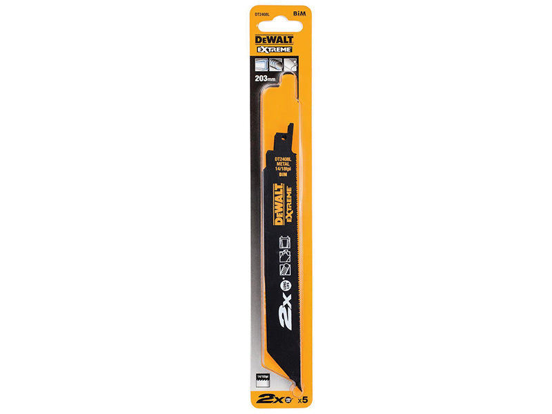 DEWALT 2X Life Metal Reciprocating Blade 203mm x 14/18 TPI Pack of 5 DEWDT2408LQZ