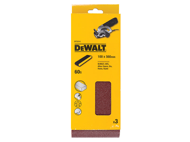 DEWALT Sanding Belt 560 x 100mm 60G Pack of 3 DEWDT3314QZ