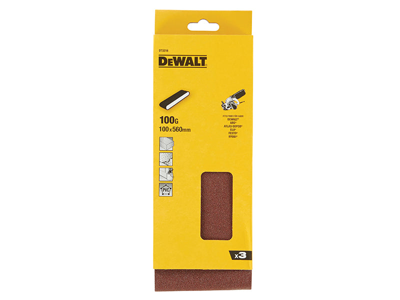 DEWALT Sanding Belt 560 x 100mm 100G Pack of 3 DEWDT3316QZ
