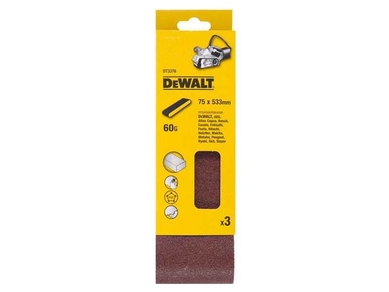 DEWALT Sanding Belt 533 x 75mm 60G Pack of 3 DEWDT3376QZ