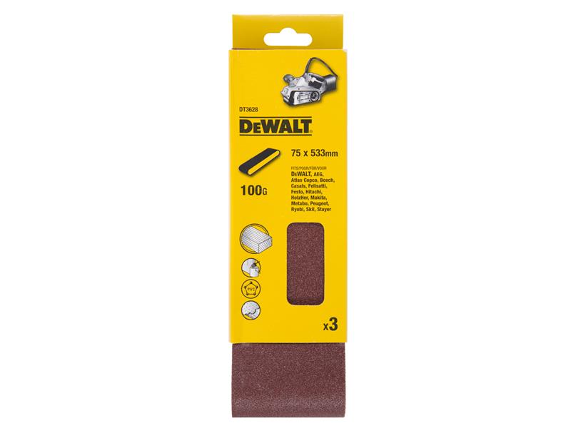 DEWALT Sanding Belt 533 x 75mm 100G Pack of 3 DEWDT3628QZ