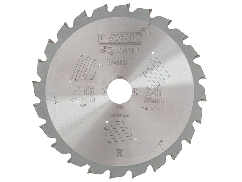 DEWALT Series 60 Circular Saw Blade 216 x 30mm x 24T ATB/Neg DEWDT4310QZ