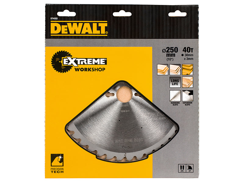 DEWALT Series 60 Circular Saw Blade 250 x 30mm x 40T DEWDT4322QZ